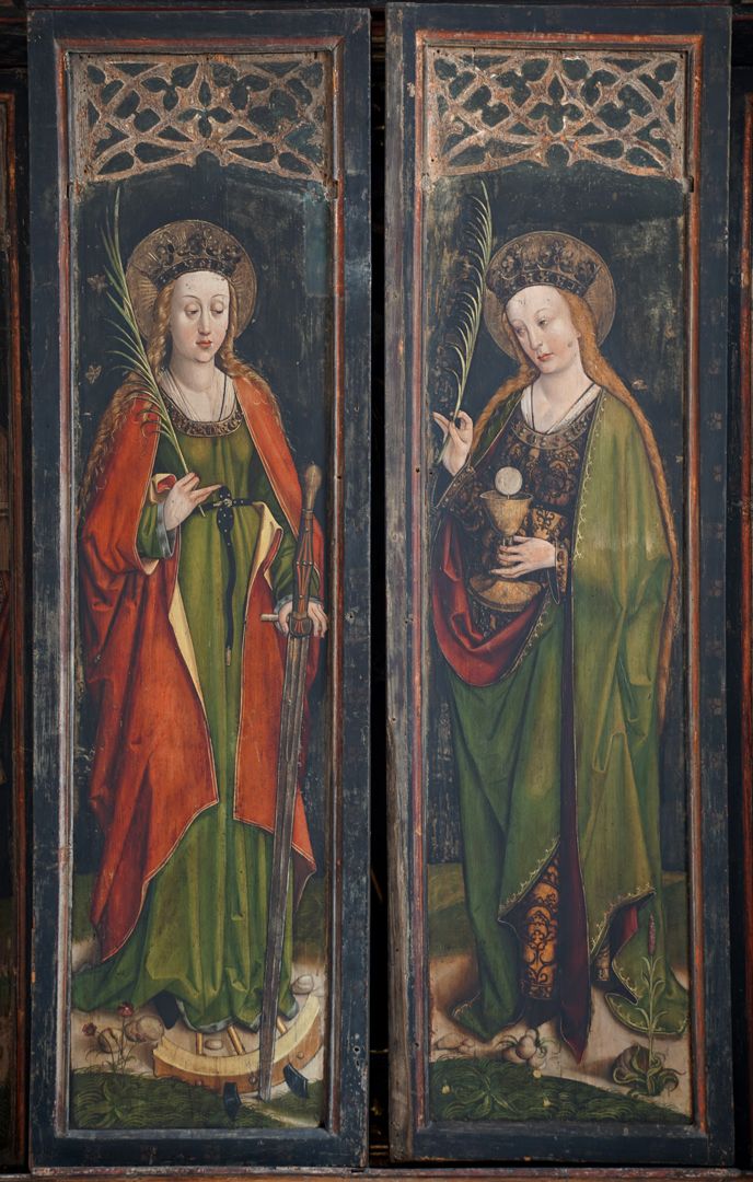 Katharinenaltar in St. Egidien Geschlossener Schrein mit der Darstellung der Katharina von Alexandria und Barbara