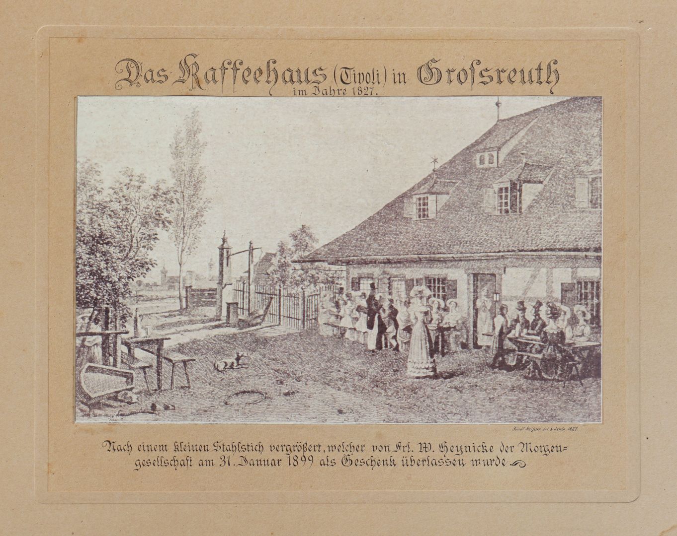 Das Kaffeehaus (Tivoli) in Großreuth Bild mit Widmungsinschrift