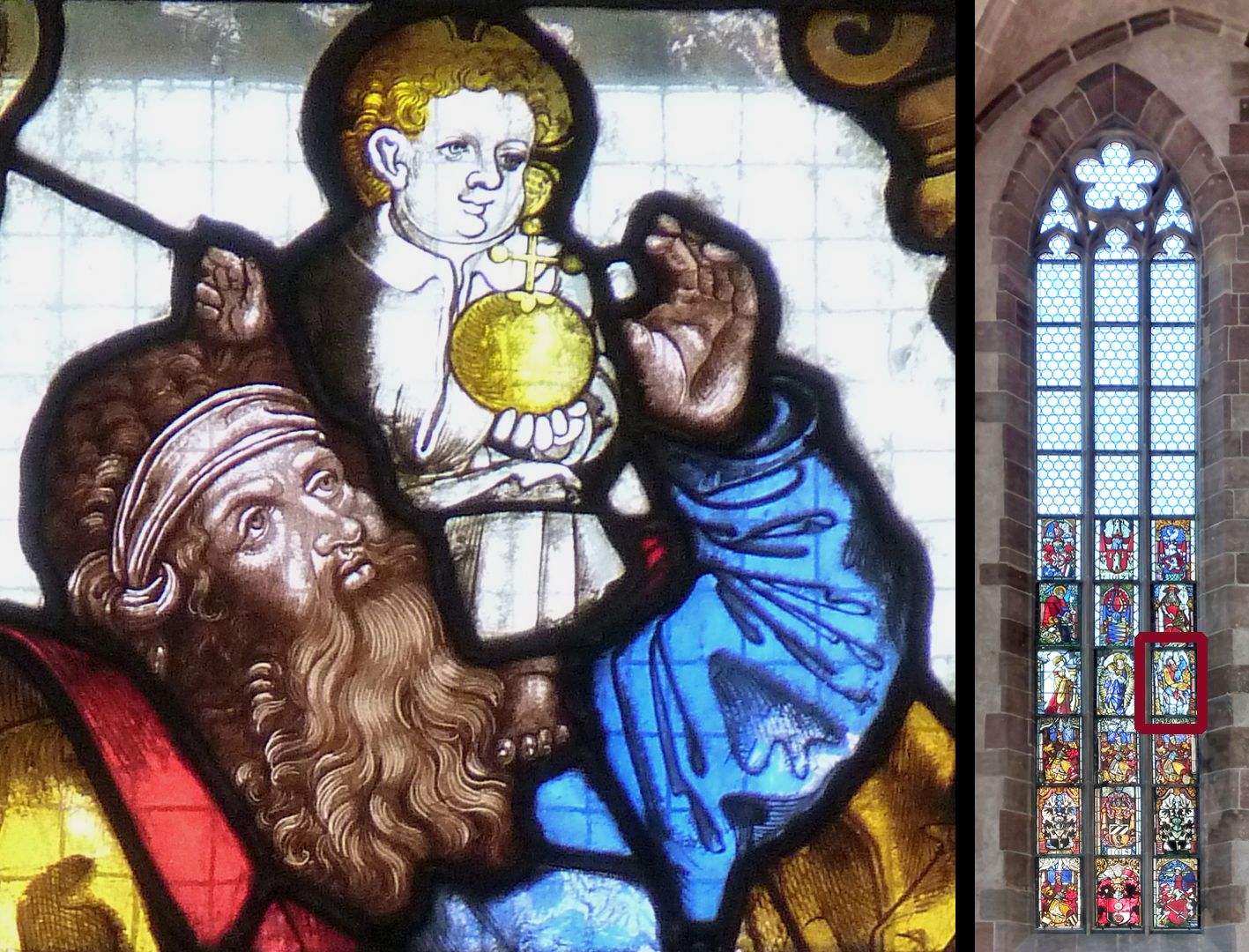 Fenster n VI 4. Zeile, Fenster c: Christophorus mit dem Jesuknaben, Detailansicht