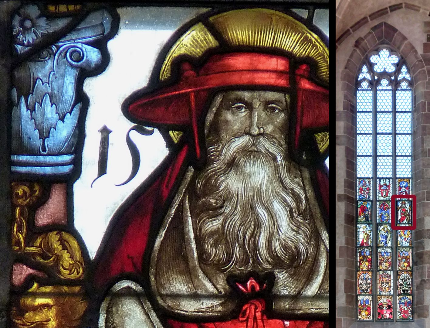 Fenster n VI 5. Zeile, Fenster c: Der Heilige Hieronymus mit Löwen, Detailansicht