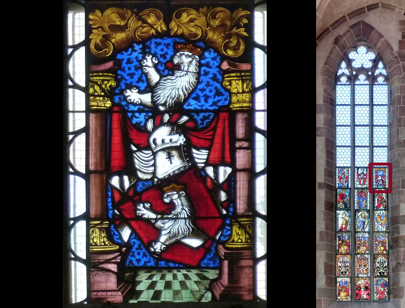 Fenster n VI 6. Zeile, Fenster c: Wappen Grundherr (Historisierende Neuanfertigung um 1600)