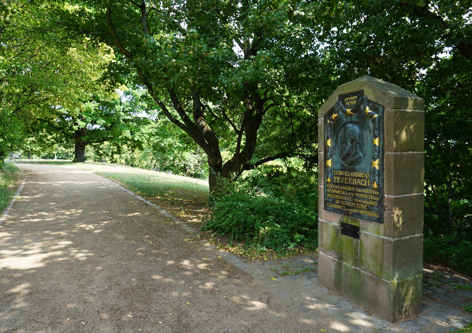 Gedenktafel, Ludwig Andreas Feuerbach seitliche Ansicht mit Parkweg