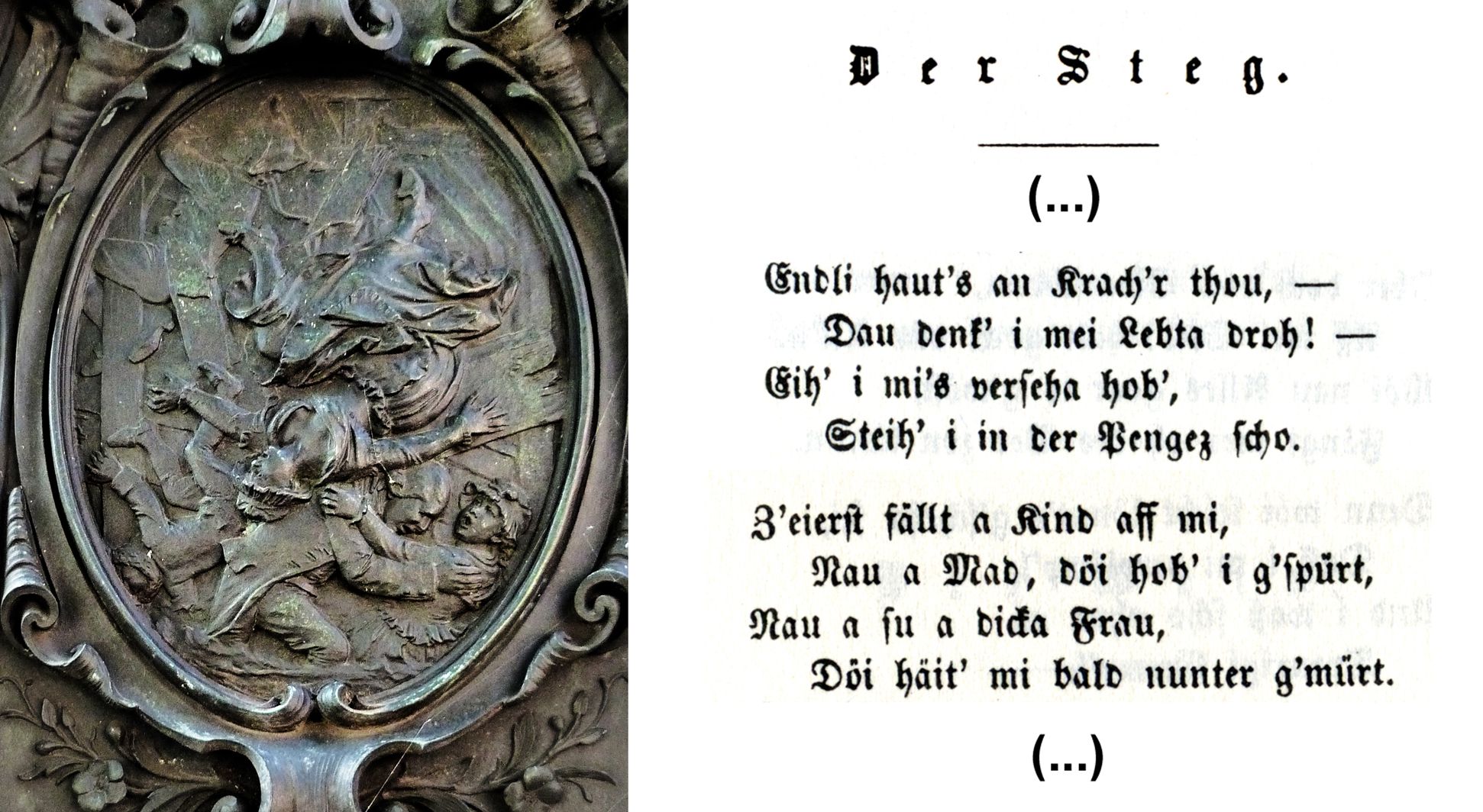 Grübelsbrunnen Postament, Ostseite, "Der Steg", Textstelle für die Darstellung