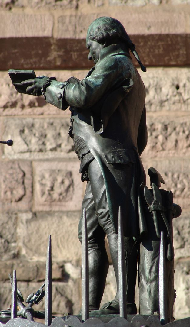 Grübelsbrunnen Seitenansicht auf die Figur des Johann Conrad Grübel