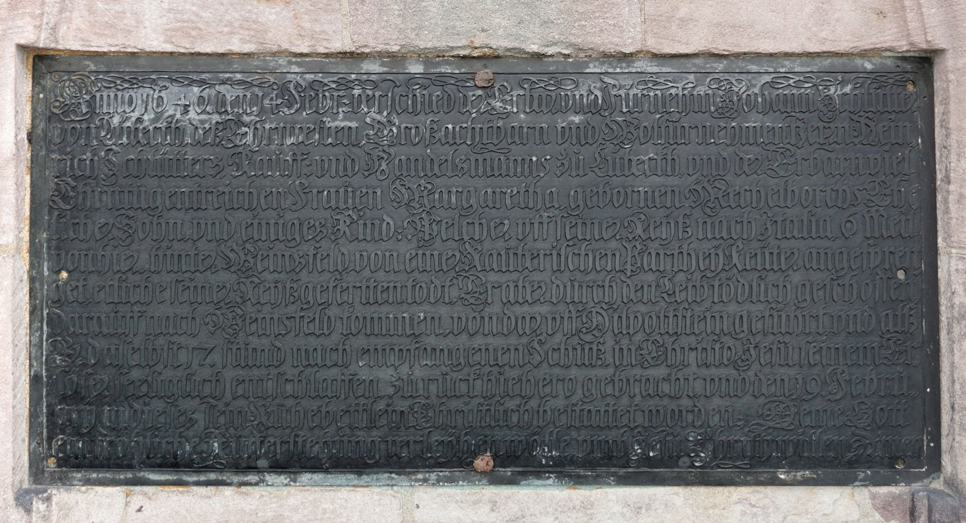 Wandgrabmal des Johann Schlütter Inschrift