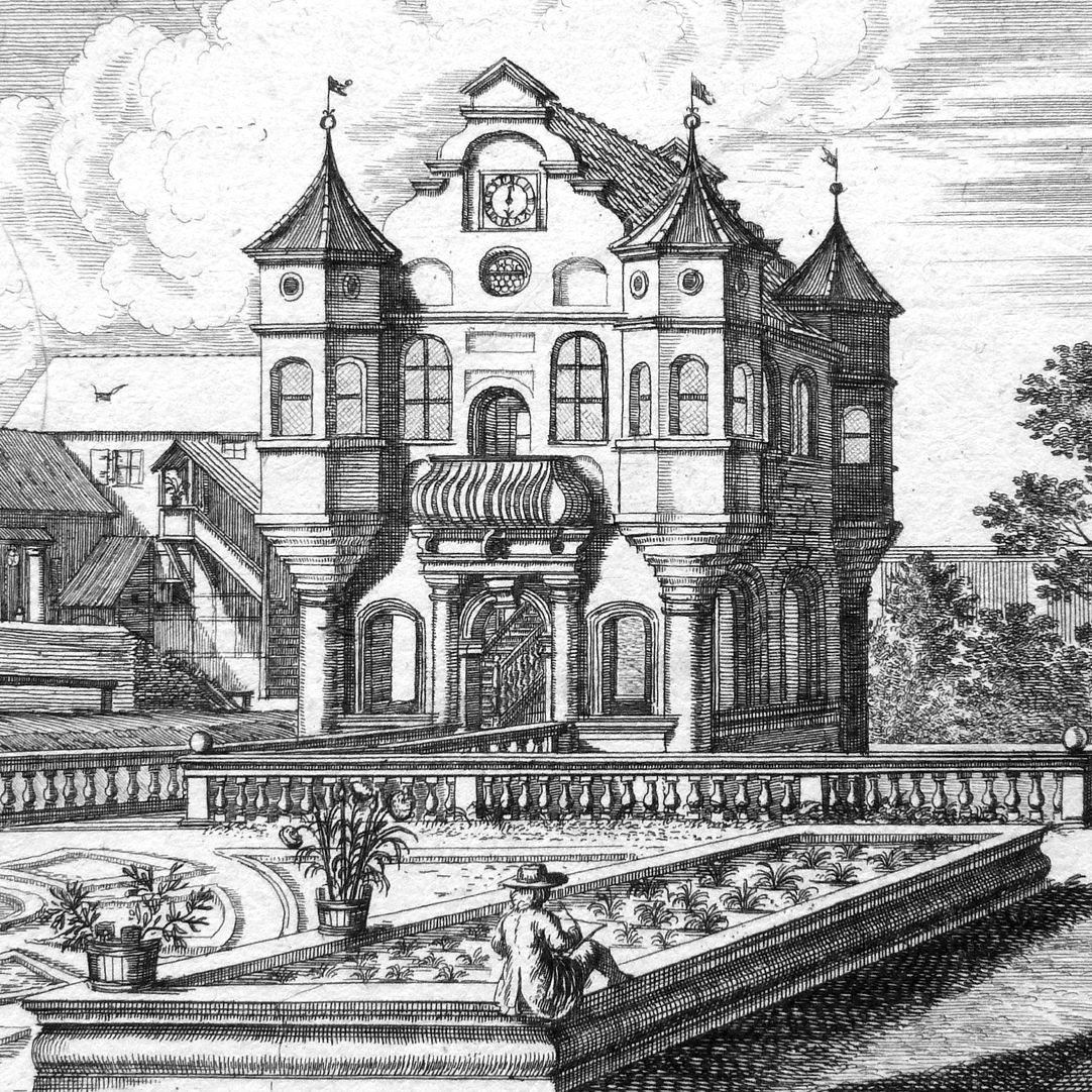 Vargeten=Garten, vor Nürnberg Detail, am unteren Bildrand Rückenansicht eines Zeichners (Johann Andreas Graff ?)