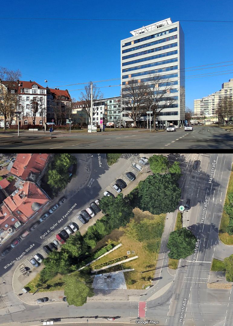 Granitfindling / Den Opfern des Faschismus Platzsituation (Foto und Google Maps)