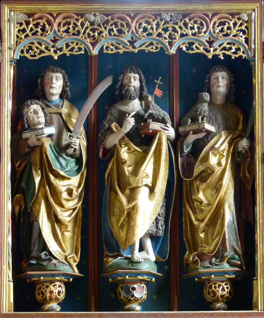 Gutenstettener Altar Altarschrein: von l. nach r.: Dionisius, Johannes d. T. und Cyriakus