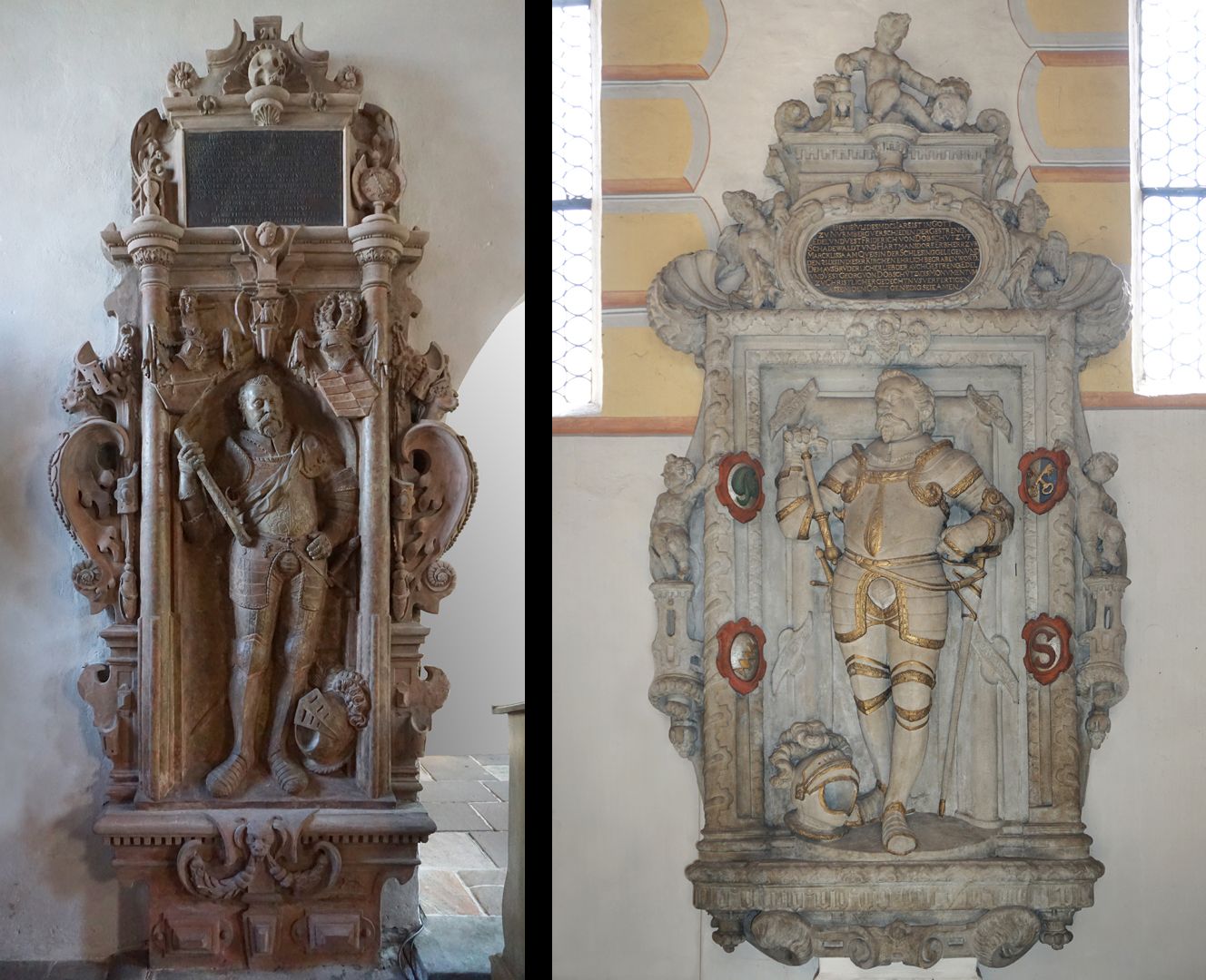 Epitaph für Friedrich von Dobschütz Vergleichsbild: links Grabmal Kressenstein 1596 (Kraftshof, Sankt Georg) / rechts Grabmal Dobschütz 1601