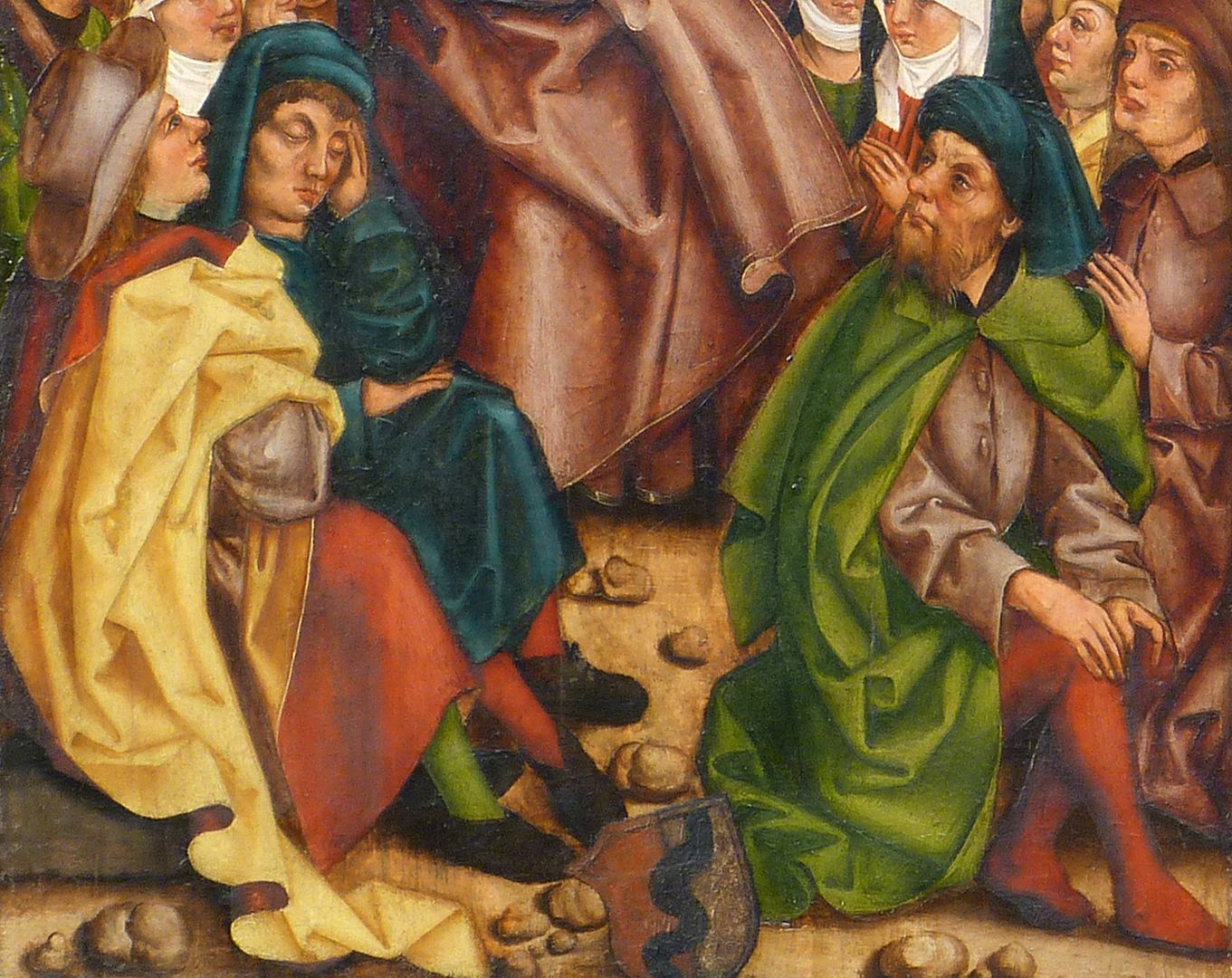 Tafeln des Harsdörffer Altars Andreas am Kreuz mit Wappen Behaim, Detail