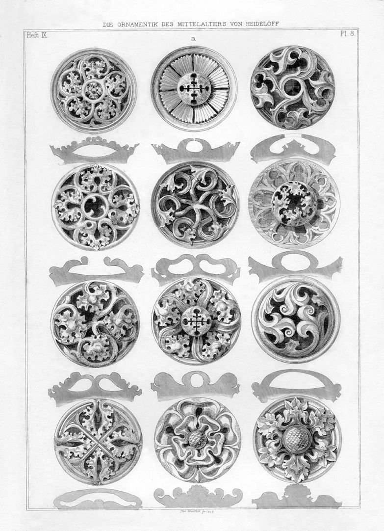 Ornamentik des Mittelalters Rosetten aus dem Rosenzimmer der Veste Coburg