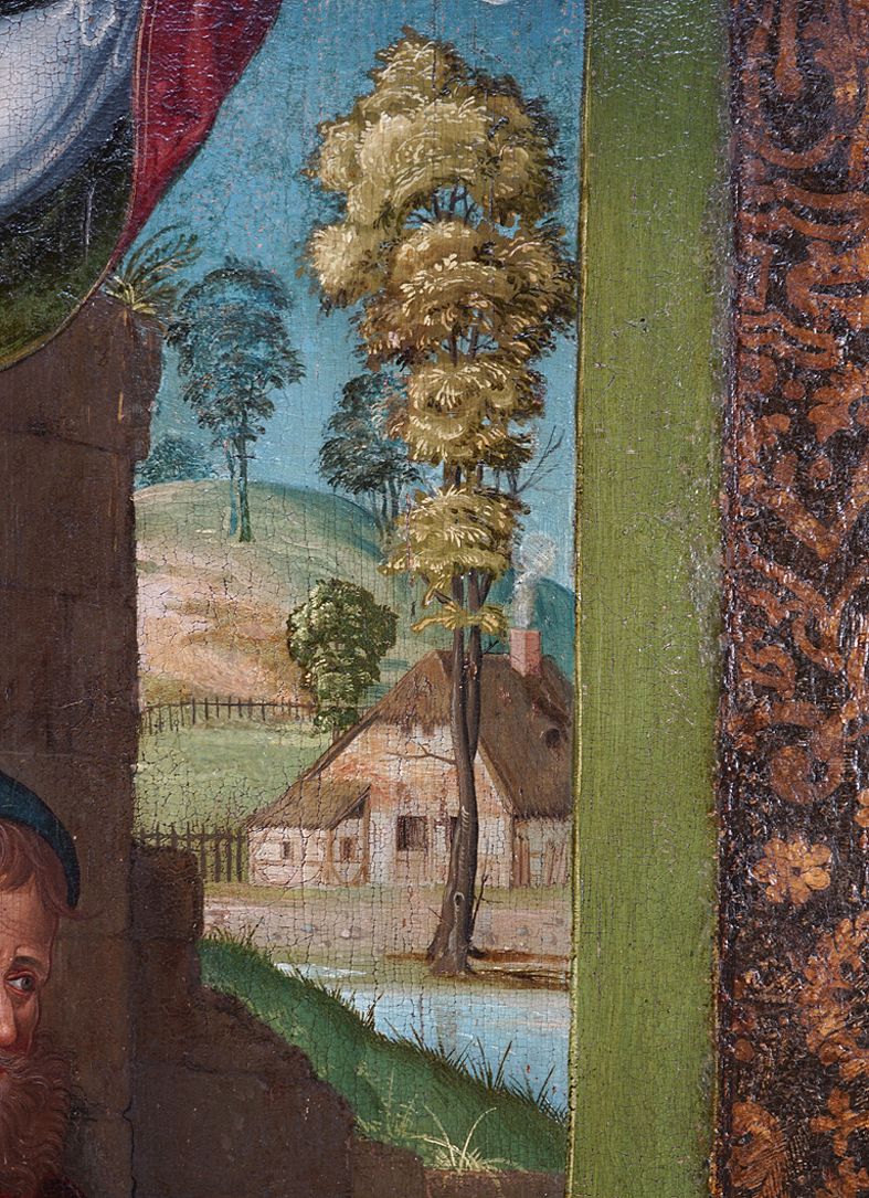 Heilige Sippe Bildausschnitt oberes Bilddrittel mit fränkischer Landschaft im Hintergrund