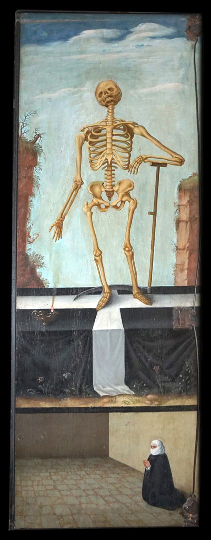 Gemäldeepitaph für Sigmund Herel Tod mit Sense, darunter Dorothea Herel