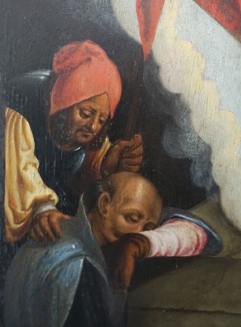 Gemäldeepitaph für Sigmund Herel Auferstehung Jesu, Detailansicht mit schlafendem Wächter am Grab