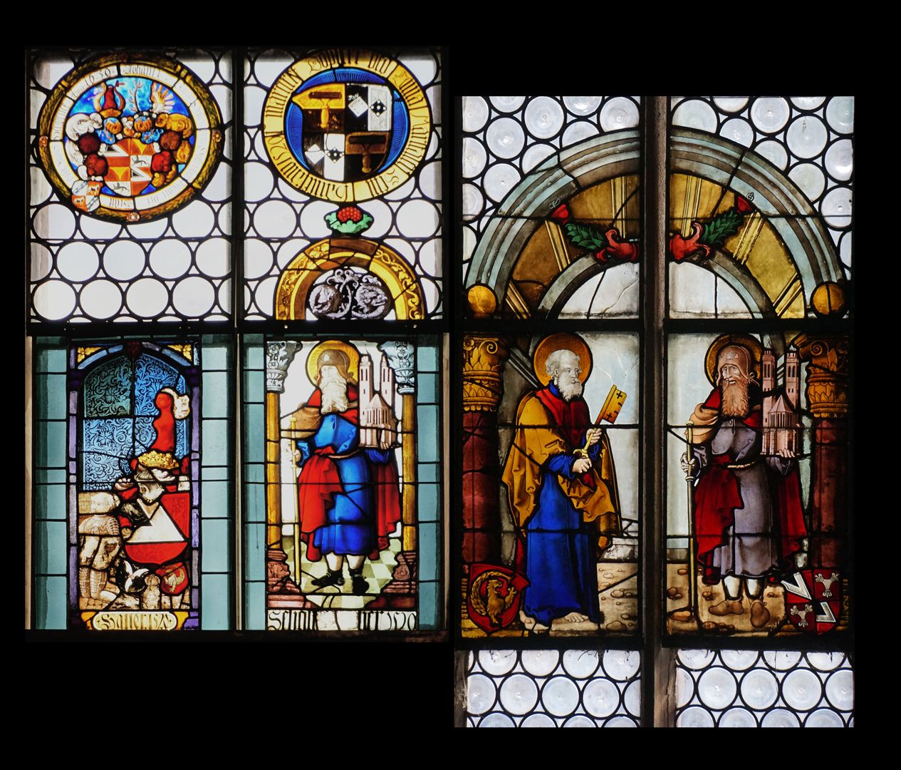 Hl. Sebaldus links Fenster sII in der Stadtkirche von Hersbruck / rechts Fenster sIII in der Rochuskapelle in Nürnberg