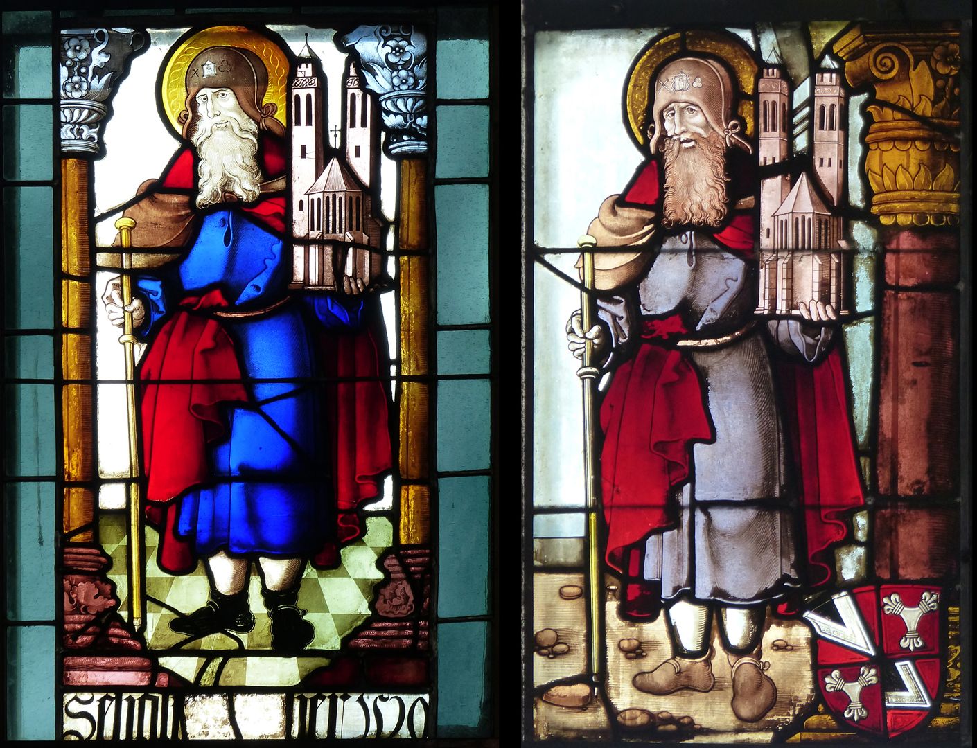 Hl. Sebaldus links Sebaldus in Hersbruck Stadtkirche / rechts Sebaldus in Nürnberg Rochuskapelle
