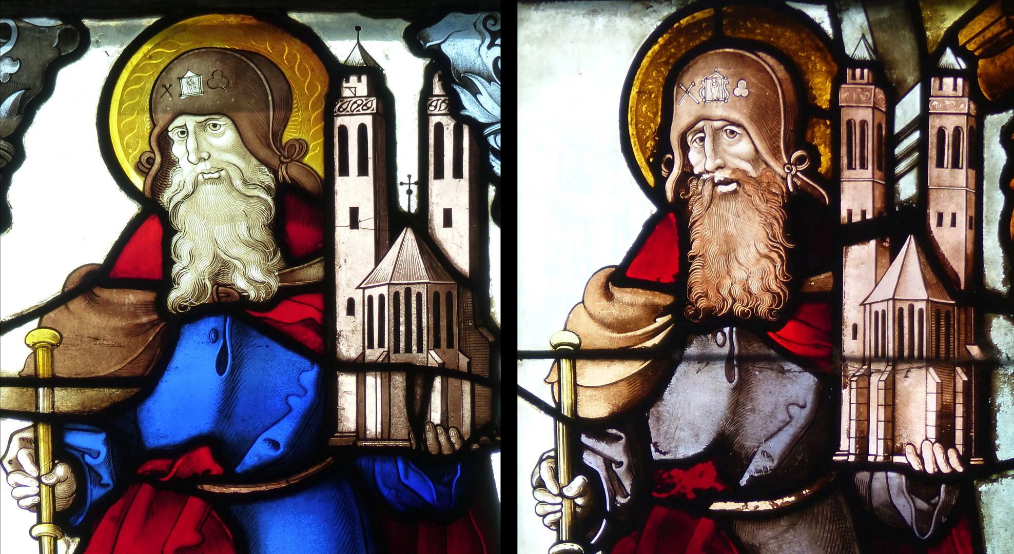 Hl. Sebaldus links Sebaldus in Hersbruck Stadtkirche / rechts Sebaldus in Nürnberg Rochuskapelle
