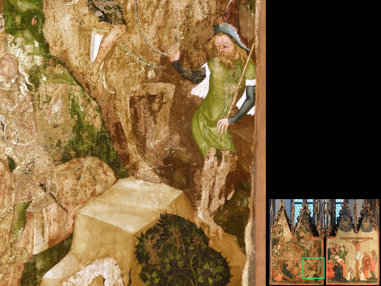 Hochaltar von St. Jakob linker Außenflügel, Anbetung der Heiligen Drei Könige, Detailansicht