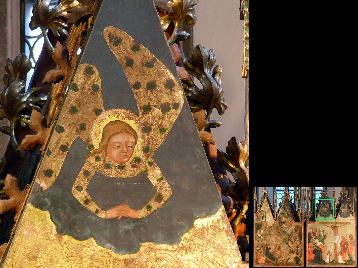 Hochaltar von St. Jakob rechter Außenflügel, Detailansicht des ersten Wimpergs