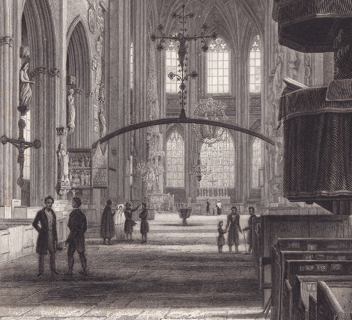 Die Lorenzer Kirche Detailansicht mit Langhaus und Staffage