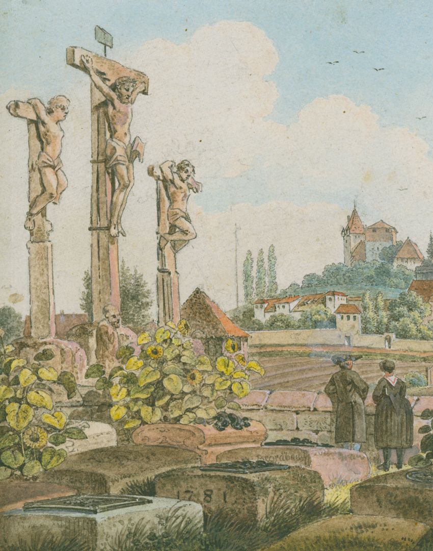 St. Johannisfriedhof mit Kreuzigungsgruppe Detailansicht mit Kreuzigungsgruppe