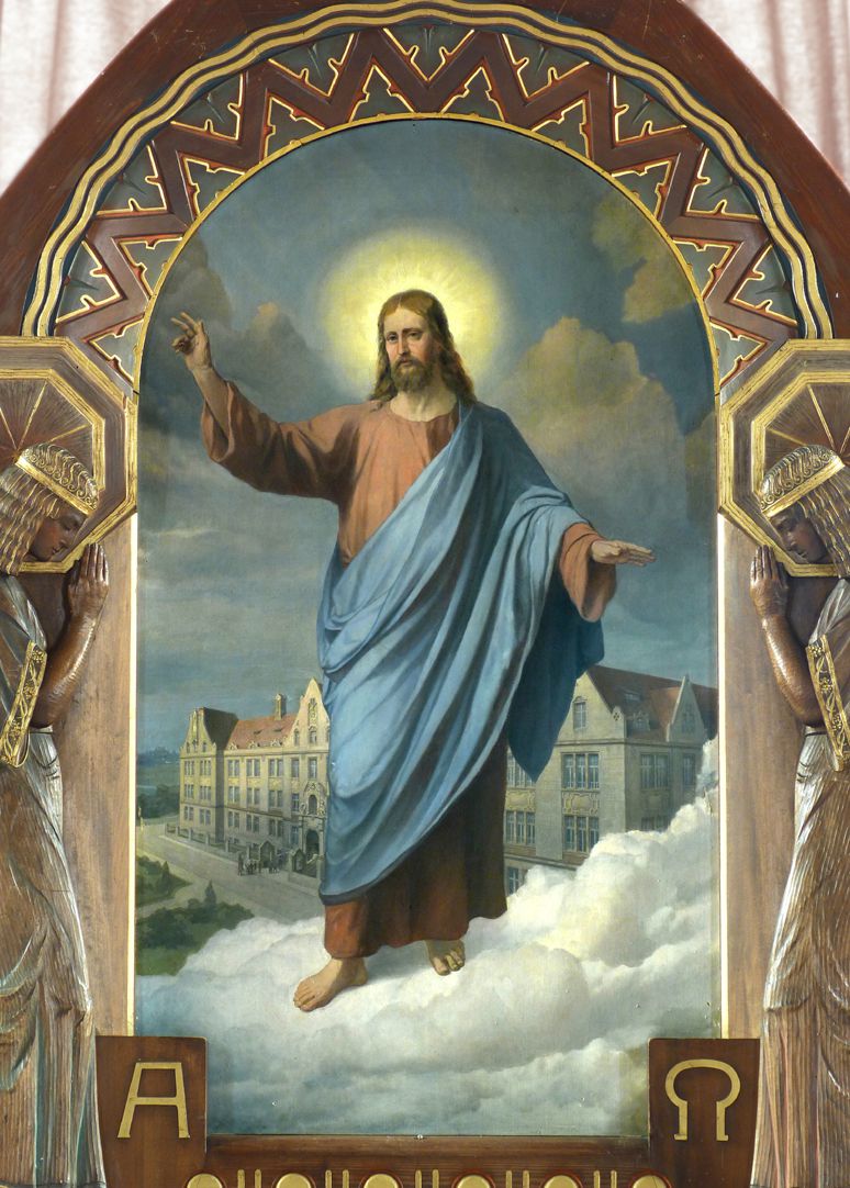 Jesus breitet segnend seine Hände über die Nürnberger Taubstummen-Anstalt aus Altarbild