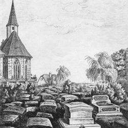 Dürers Grab auf dem Johannisfriedhof mit Johanniskirche