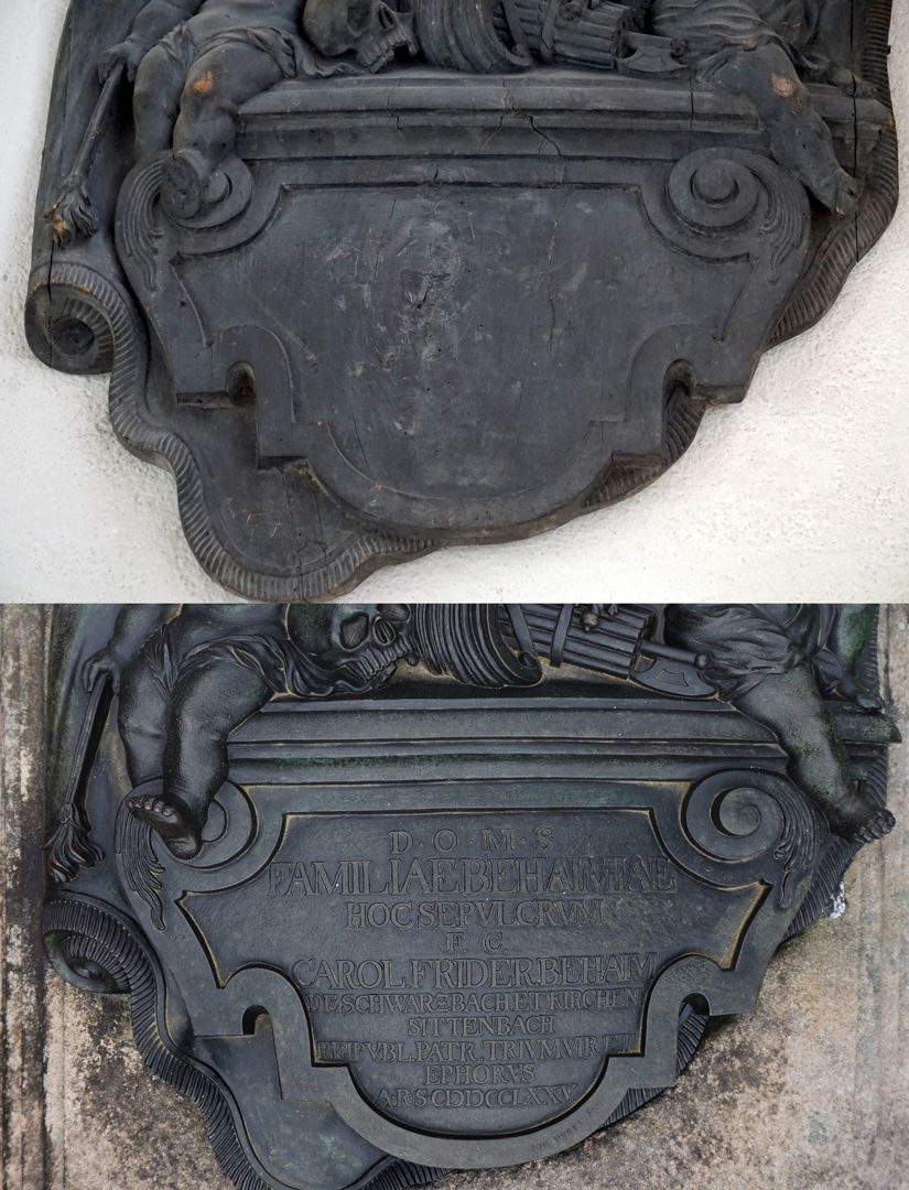 Grabstätte des Carl Friedrich Behaim Vergleichsbild mit dm Holzmodell aus der Wolfgangskapelle