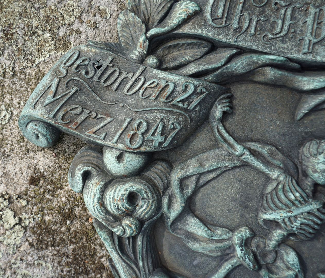 Grabstätte des Christian Friedrich Philipp Hohnbaum Detailansicht mit Sterbedatum