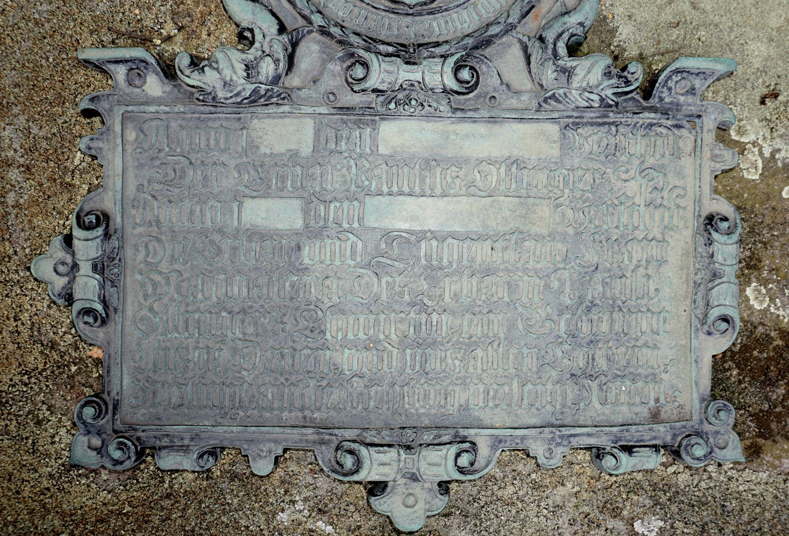 Epitaph von Paul und Magdalena Oellinger Tafel mit Inschrift