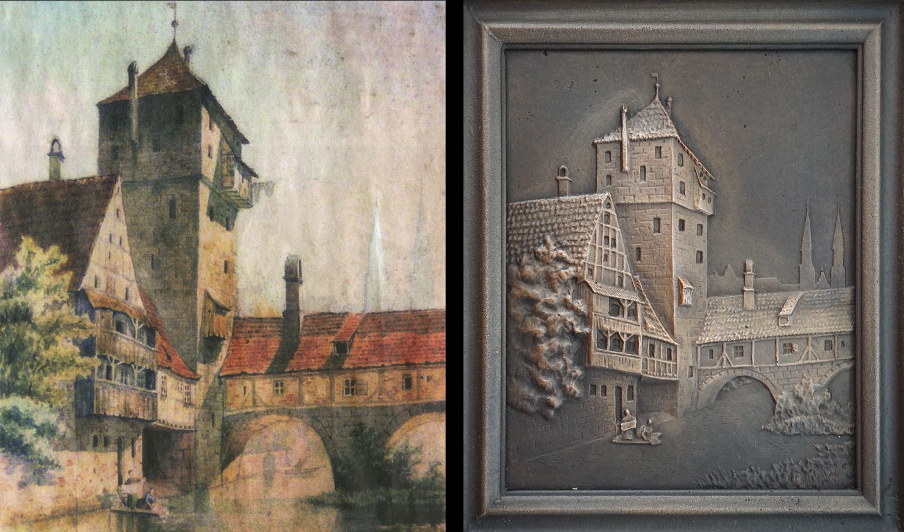 Paul Ritter Grabstätte Vorlage eines Aquarells von Paul Ritter für ein gerahmtes Motiv auf dem Epitaph