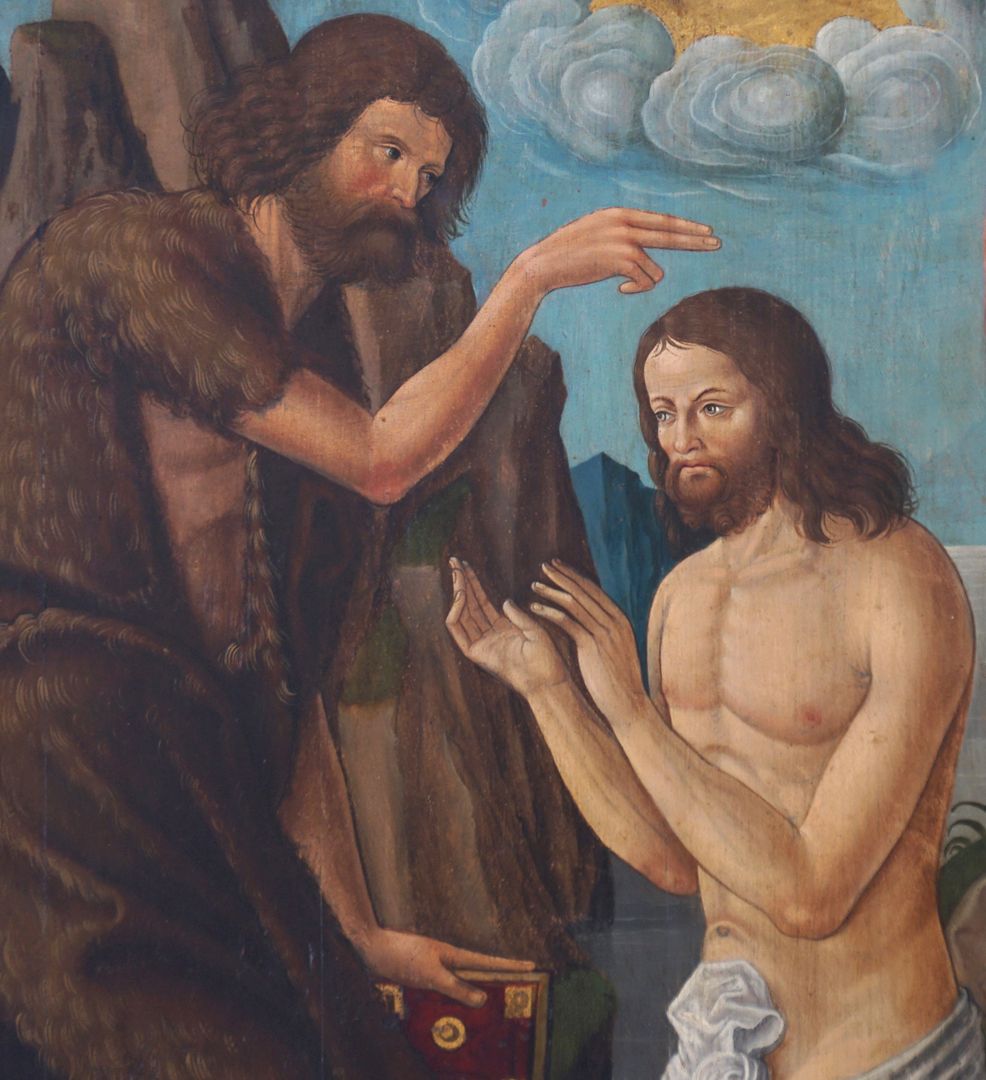 Johanniskirche / Hochaltar / erste Wandlung Taufe Christi, Detailansicht