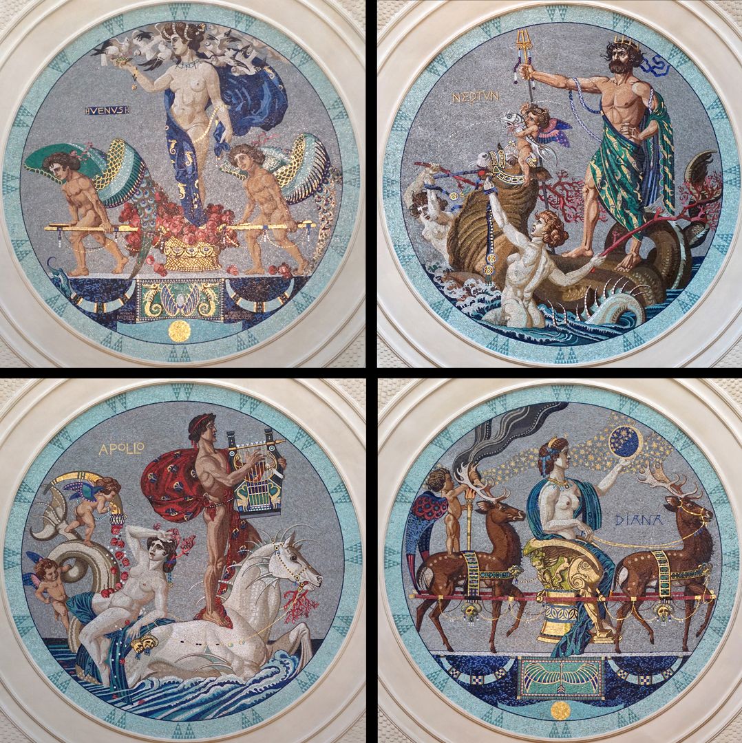 Diana Übersicht der vier Mosaiken: Venus, Neptun, Apollo und Diana