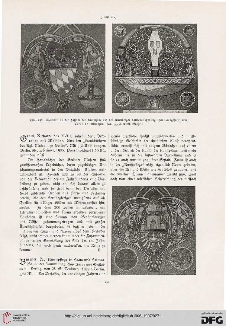 Brunnen mit Malerschilden Kunst und Handwerk: Zeitschrift für Kunstgewerbe und Kunsthandwerk seit 1851 / Band 57 / Erscheinungsjahr 1906, Seite 253