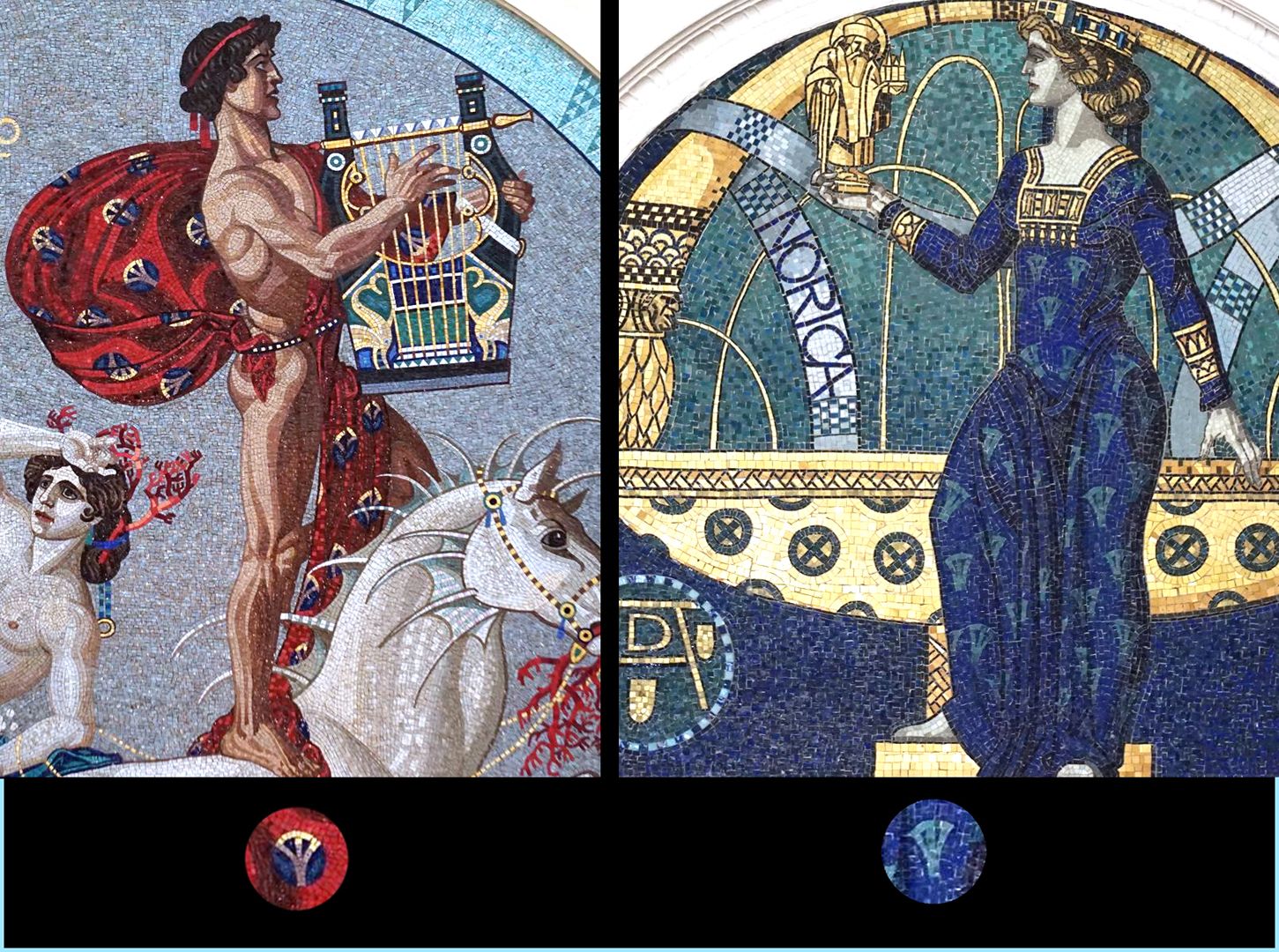 Apollo Der Umhang des Apollo hat das gleiche Muster im Gewand, wie die Norica von Julius Diez im Hauptbahnhof von Nürnberg. (Hinweis von Johannes Maußner)
