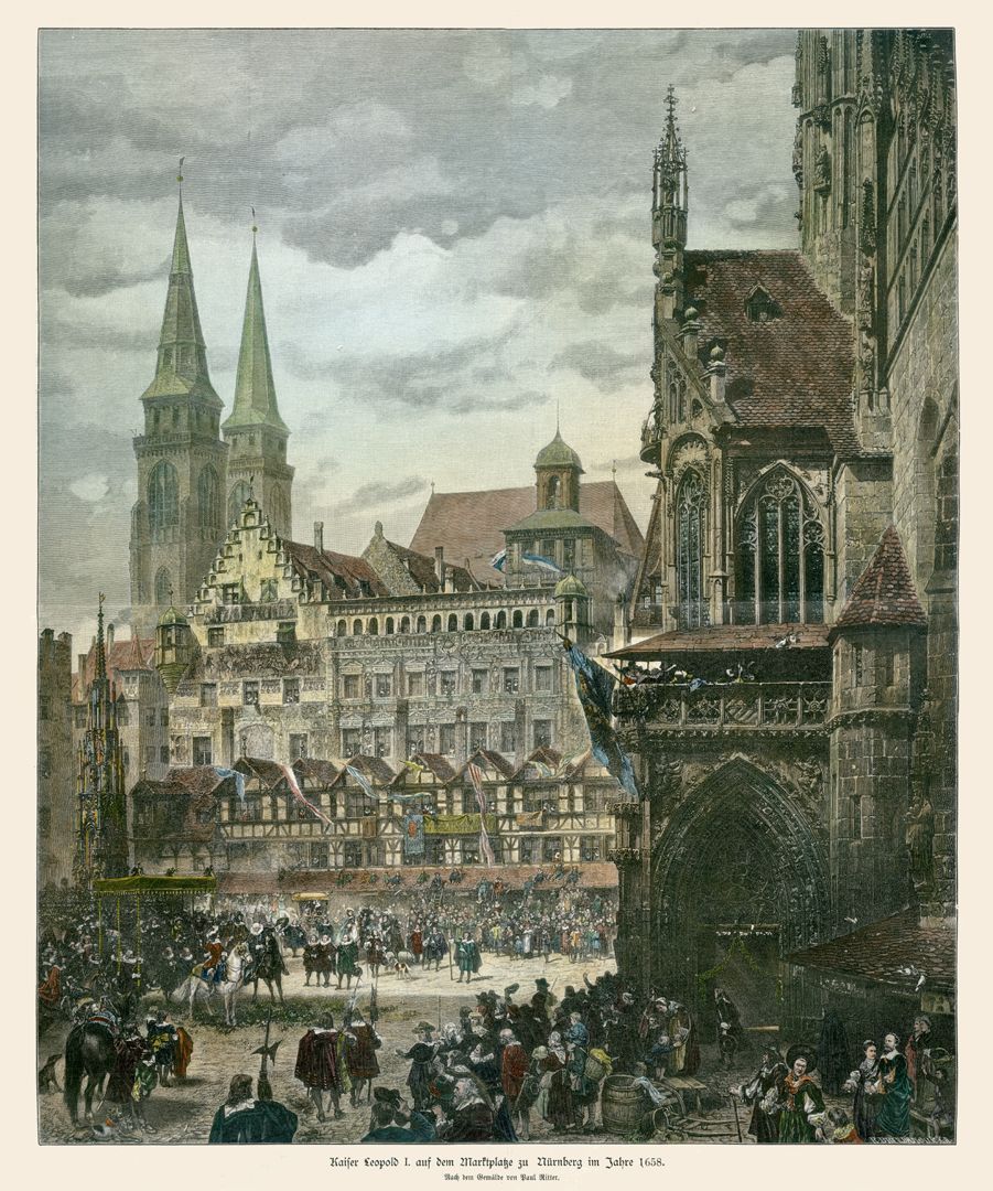 Marktplatz in Nürnberg mit Einzug Kaiser Leopolds 1658 