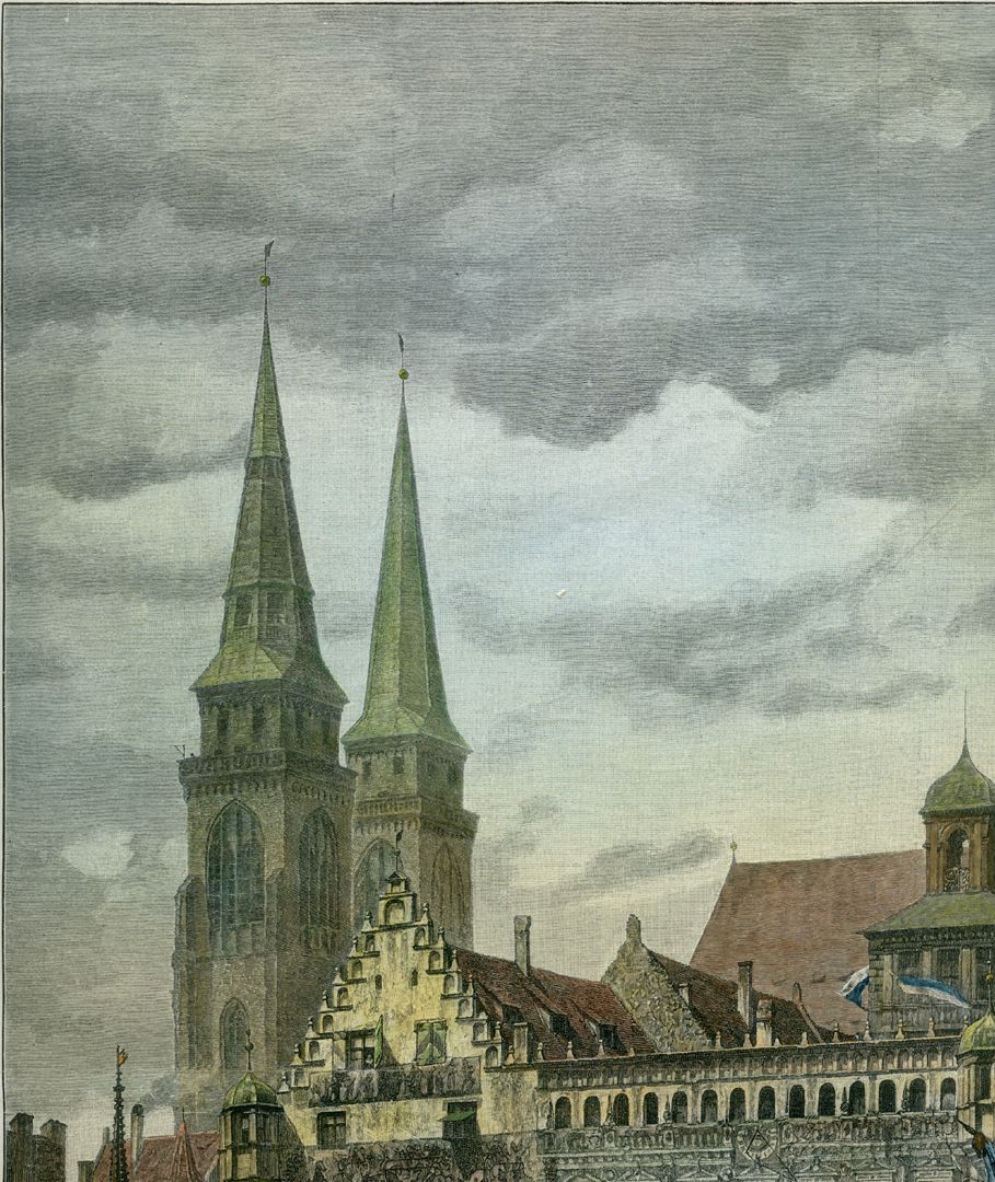 Marktplatz in Nürnberg mit Einzug Kaiser Leopolds 1658 