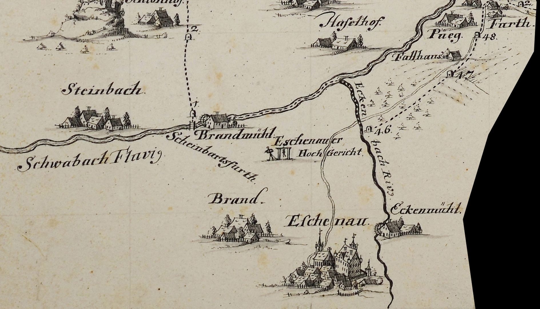 Hiltpolsteinische Fraiß-Mappa Bildausschnitt aus der linken Ecke der unteren Kartenhälfte
