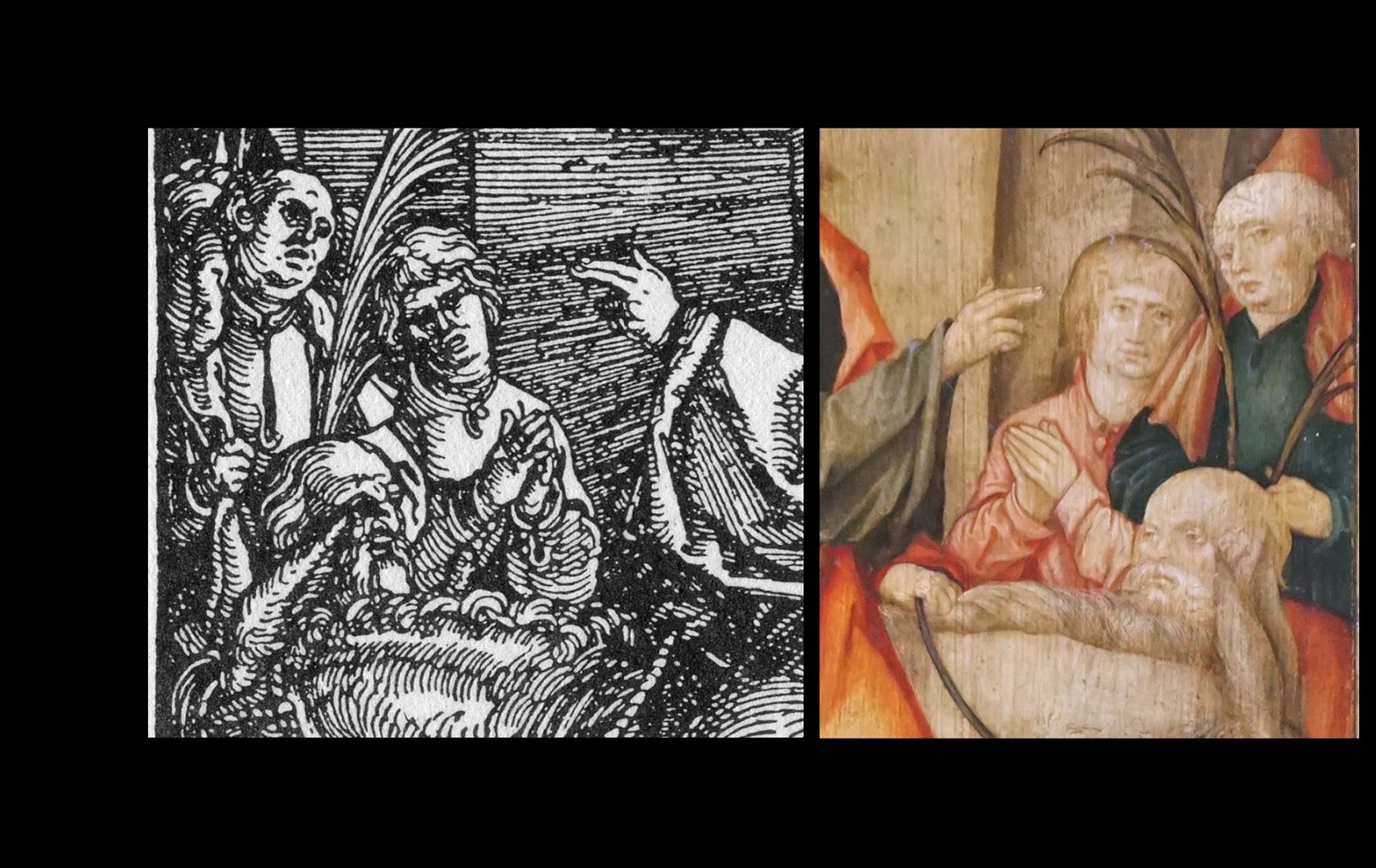 Kreuzaltar mit geschlossenen Flügeln Detail im Vergleich: links Vorlage von Albrecht Dürer