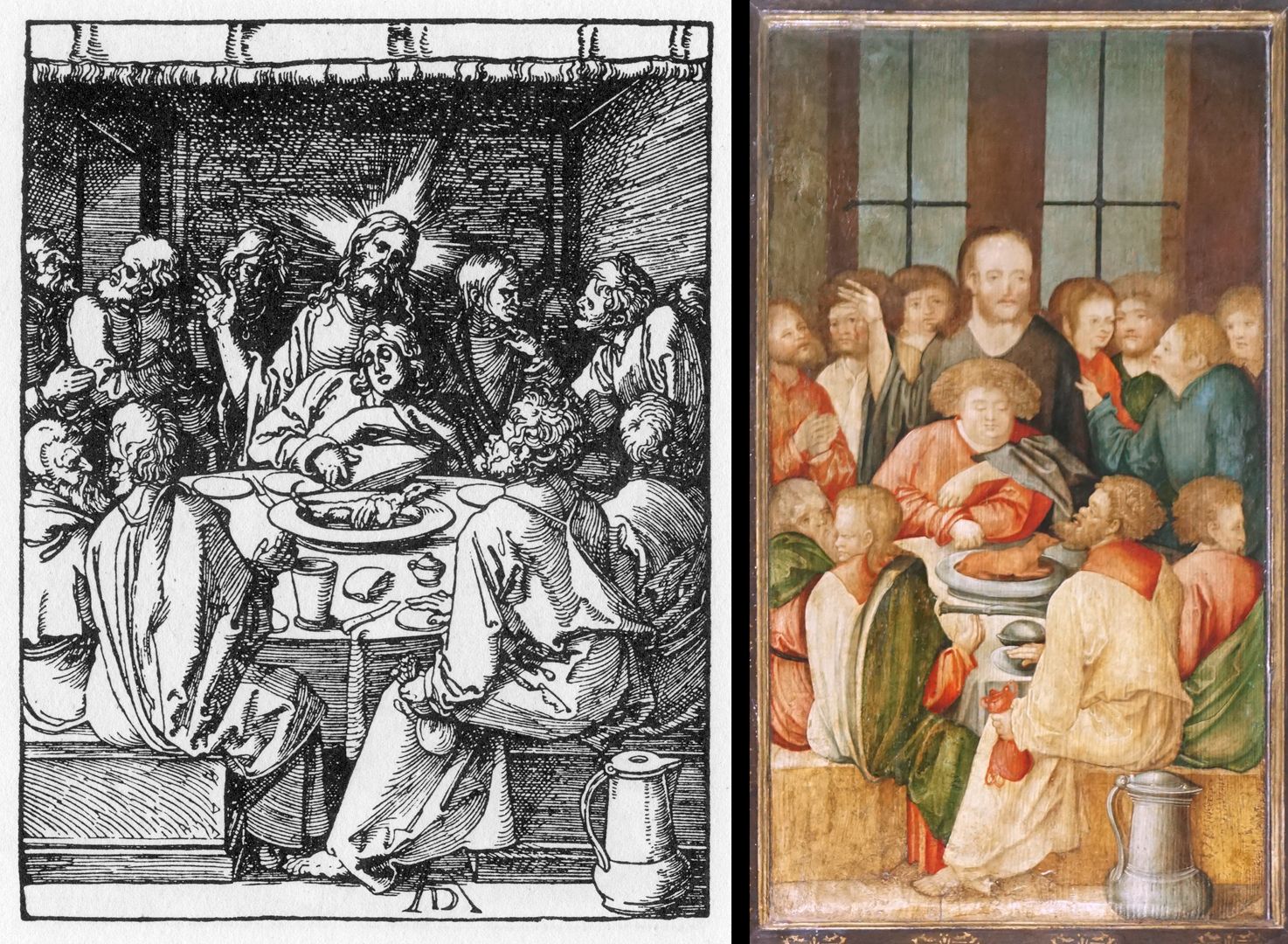 Kreuzaltar mit geschlossenen Flügeln links: Abendmahl aus der Kleinen Passion (1509-1511), Holzschnitt von Albrecht Dürer