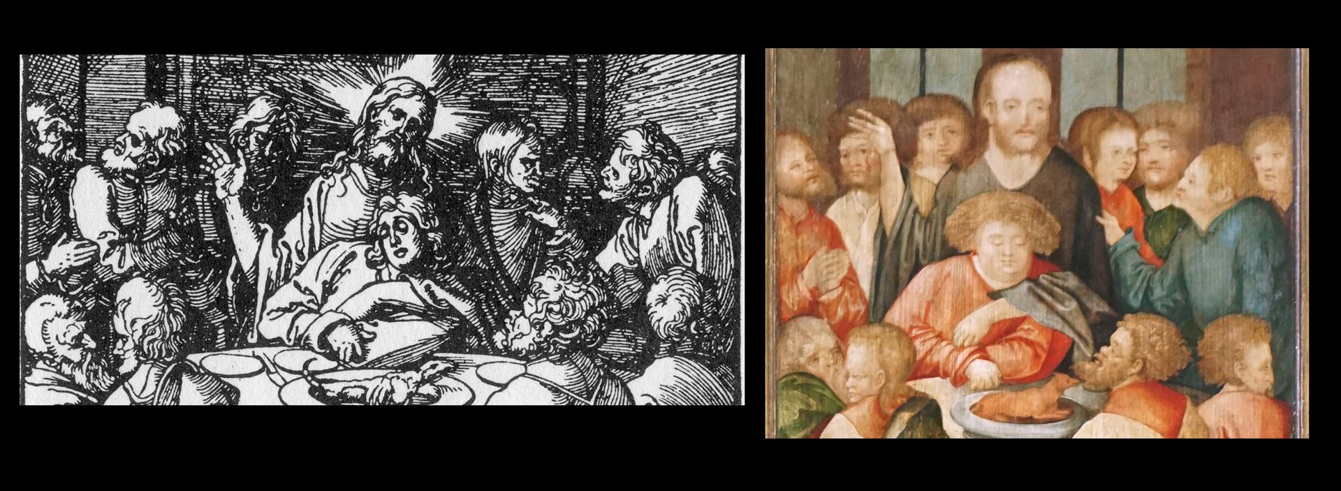 Kreuzaltar mit geschlossenen Flügeln Detail im Vergleich: links Vorlage von Albrecht Dürer / rechts die zusammengerückte Version