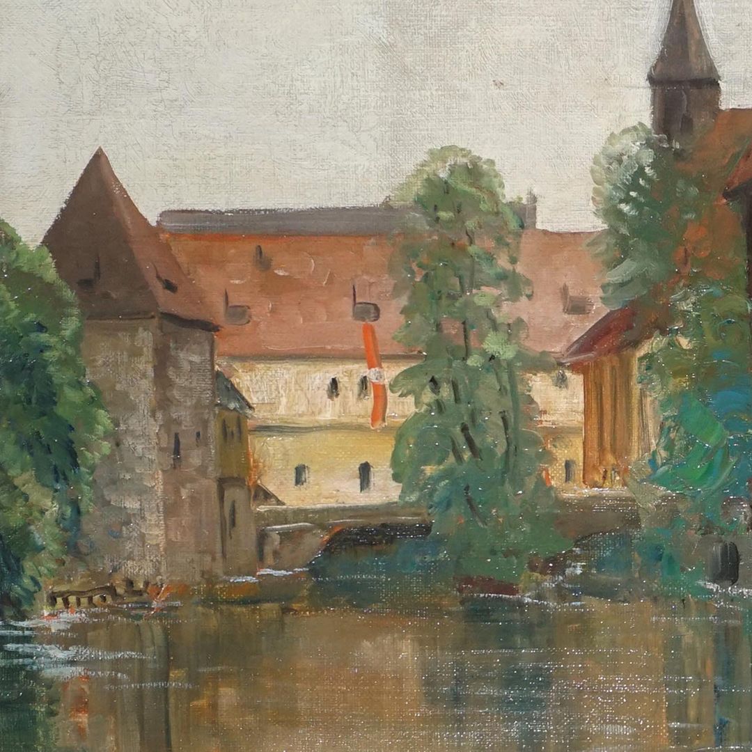 Heilig-Geist-Spital und Pegnitzufer Detailansicht (Am Heilig-Geist-Spital ist eine Hakenkreuzfahne gehisst)