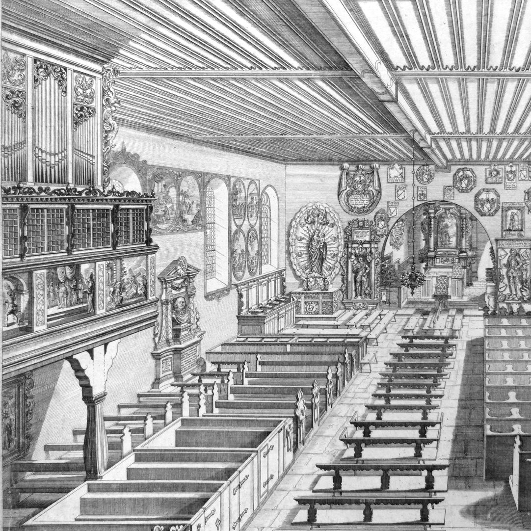 „Urbis Norimbergensis Insigniorum Templorum …“ Georgskirche in Kraftshof linke Bildhälfte