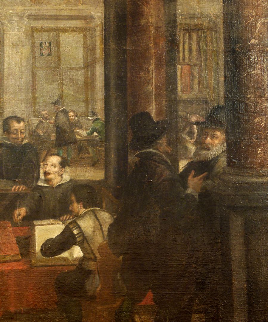 Bancoherren und Banchieri Detail: Gespräch in der Säulenhalle