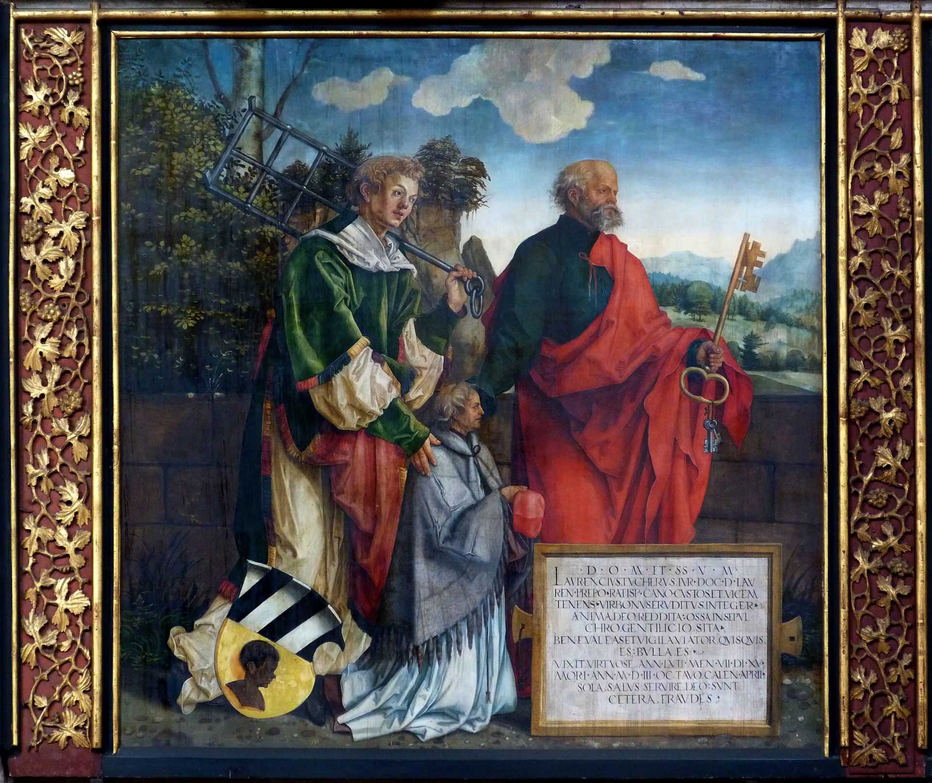 Epitaph für Propst Lorenz Tucher linke Tafel, hll. Lorenz und Petrus sowie der Propst