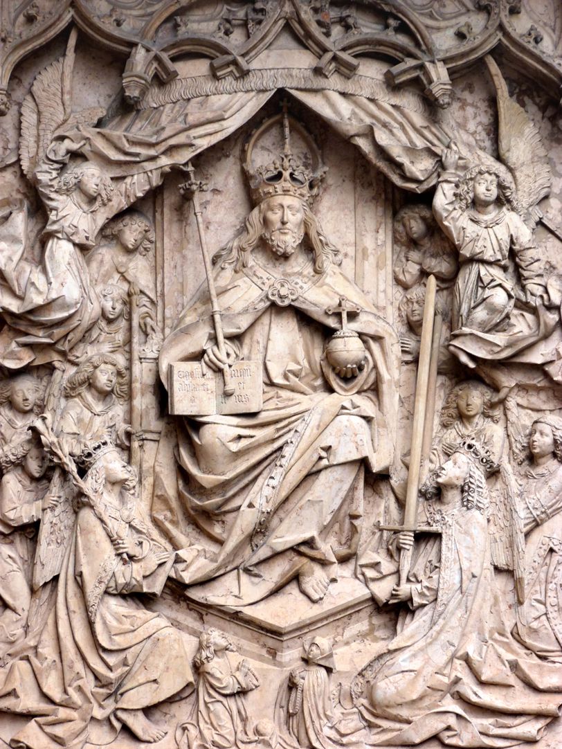 Epitaph des Kunz Horn Mittelteil mit thronendem Christus als Herrscher, Weltenrichter und Personifizierung der Dreieinigkeit