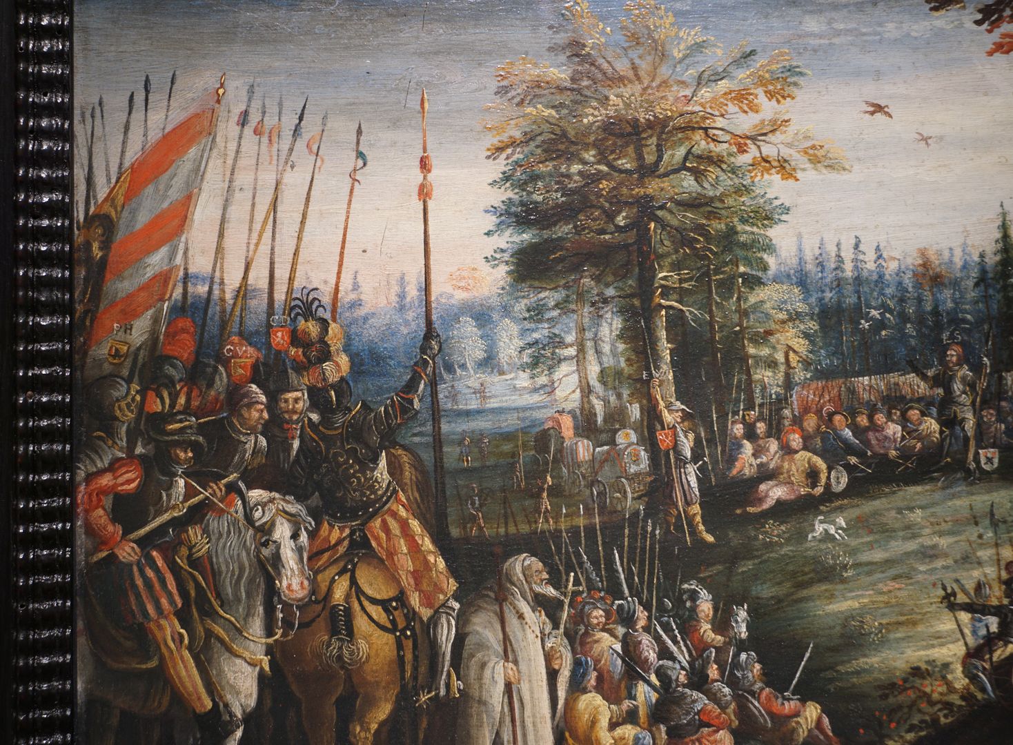 Lager der Nürnberger vor der Schlacht bei Pillenreuth 1450 Der Reiter in der Mitte der linken Gruppe mit den Initialen CVK über dem Wappen ist der sächsische Adlige Cunz von Kauffungen, der sich im Gefecht bei Pillenreuth als Anführer auszeichnete.