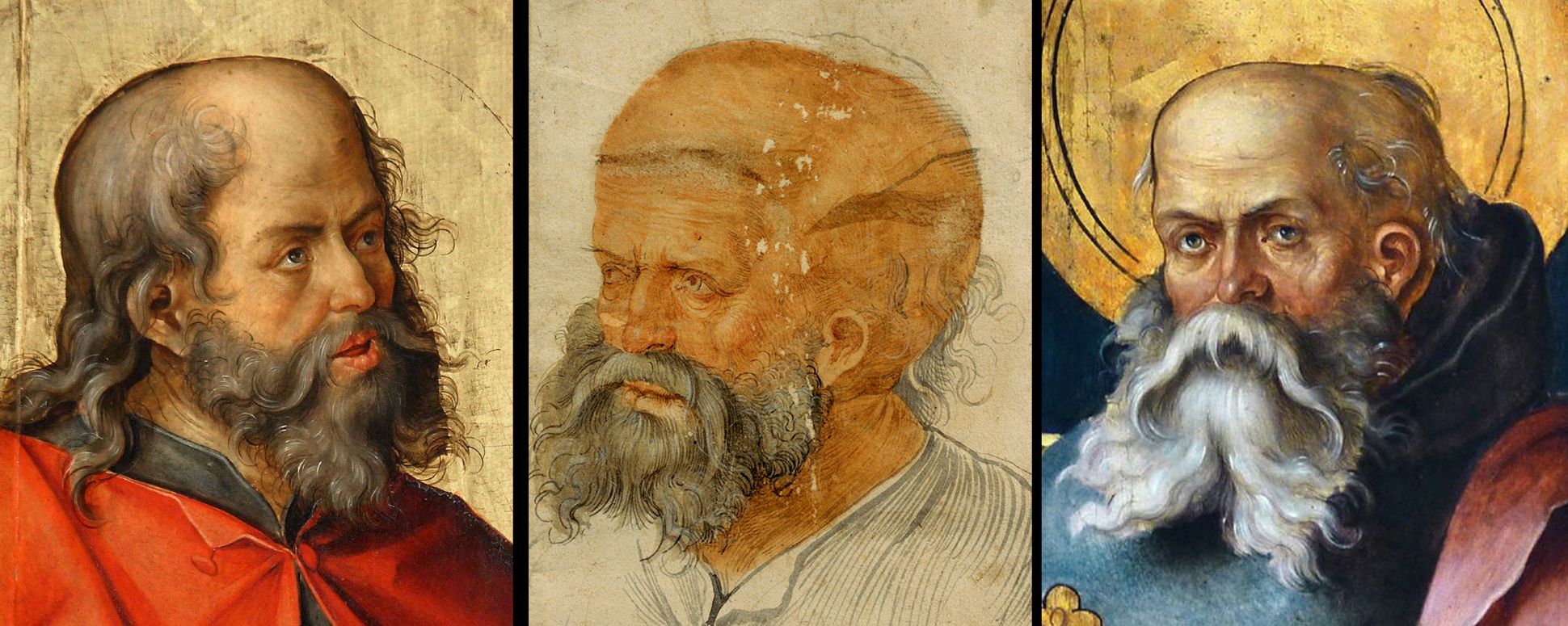 Joseph (Petrus?) Vergleichsbilder: LINKS Joseph aus dem Annenaltar in St. Lorenz (1510) / MITTE Joseph (Petrus?)(1510) / RECHTS Antonius aus dem Wendelsteiner Dreikönigsaltar (1510)