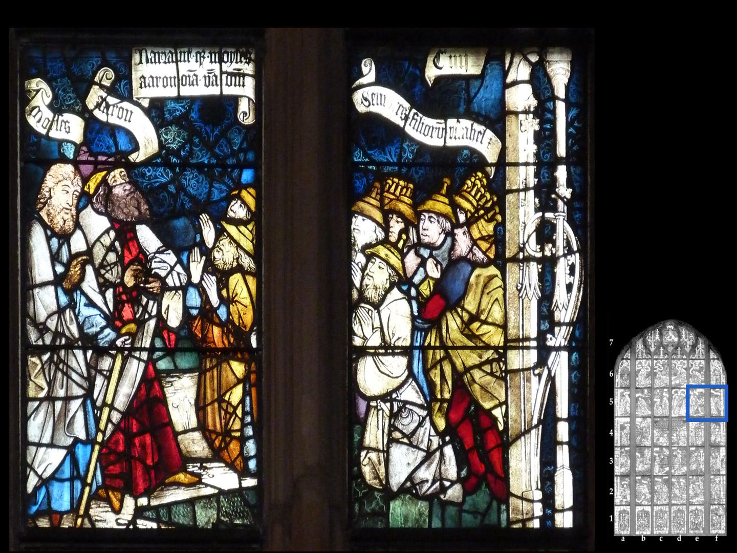 Rieter - Fenster Fensterzeile 5 / Fenster e und f: Die Versammlung der Ältesten der Israeliten, denen Aaron all die Worte des Herrn sagt, die dieser zu Moses gesprochen hat.