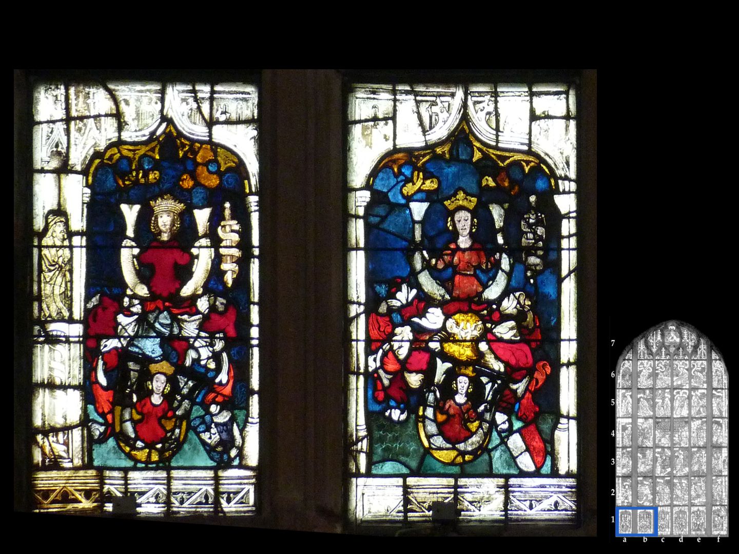 Rieter - Fenster Fensterzeile 1 / Fenster a und b: Wappen einer Rieterschen Ahnenprobe